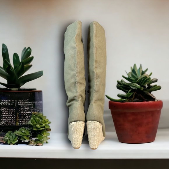 Fabric tall boots wedges espadrilles woven khaki linen-look Spring/Summer gypsy - Picture 2 of 6